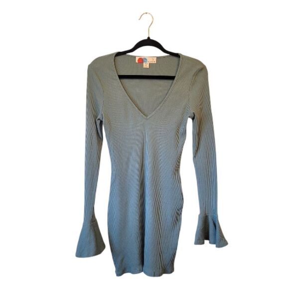 Free People Green Who Needs Sleep Ribbed V-Neck Dress - Picture 1 of 7